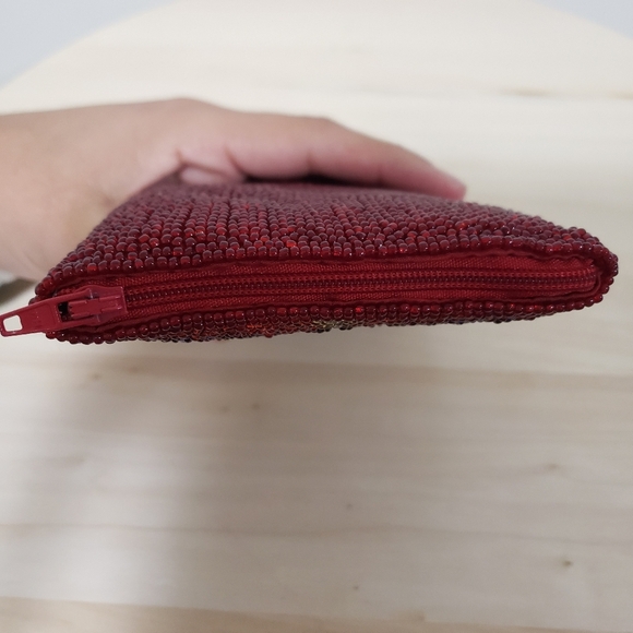 Beaded Heart Pattern Clutch Purse Bag Pouch Red Multicolor Beaded Boho Goth - Picture 8 of 11